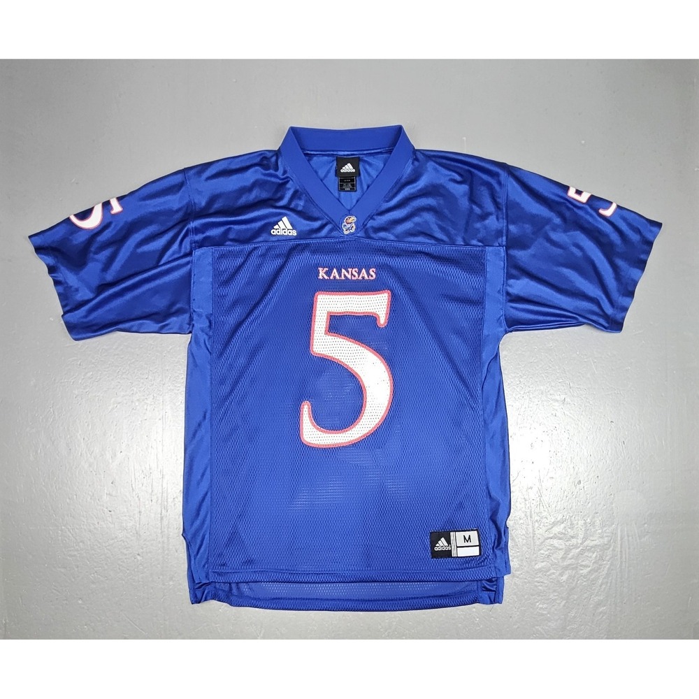 Vintage Adidas Kansas Jayhawks KU Football Jersey Mena Medium #5 Blue Mesh NCAA